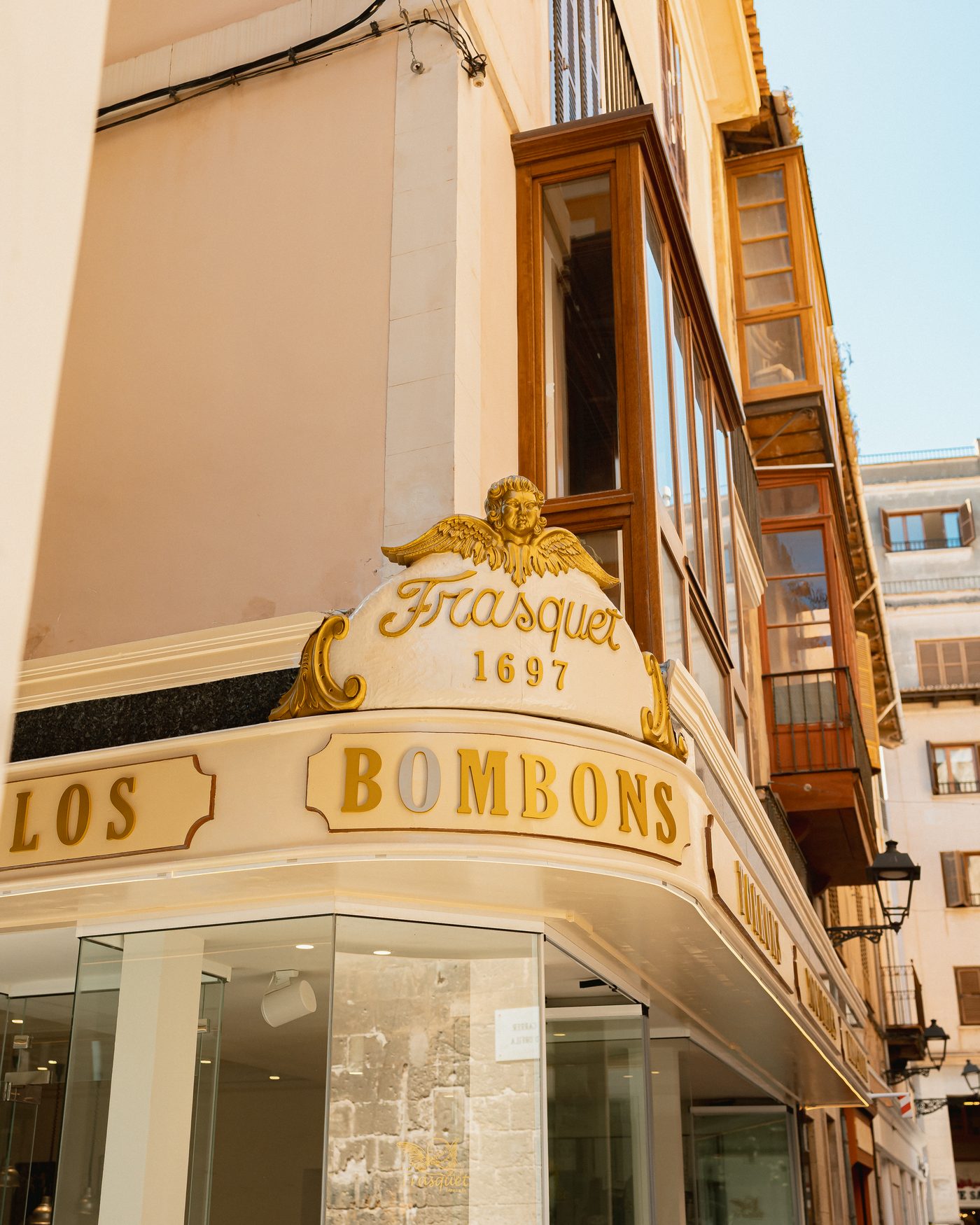 Historic façade of Can Frasquet with the original 1697 sign, Palma