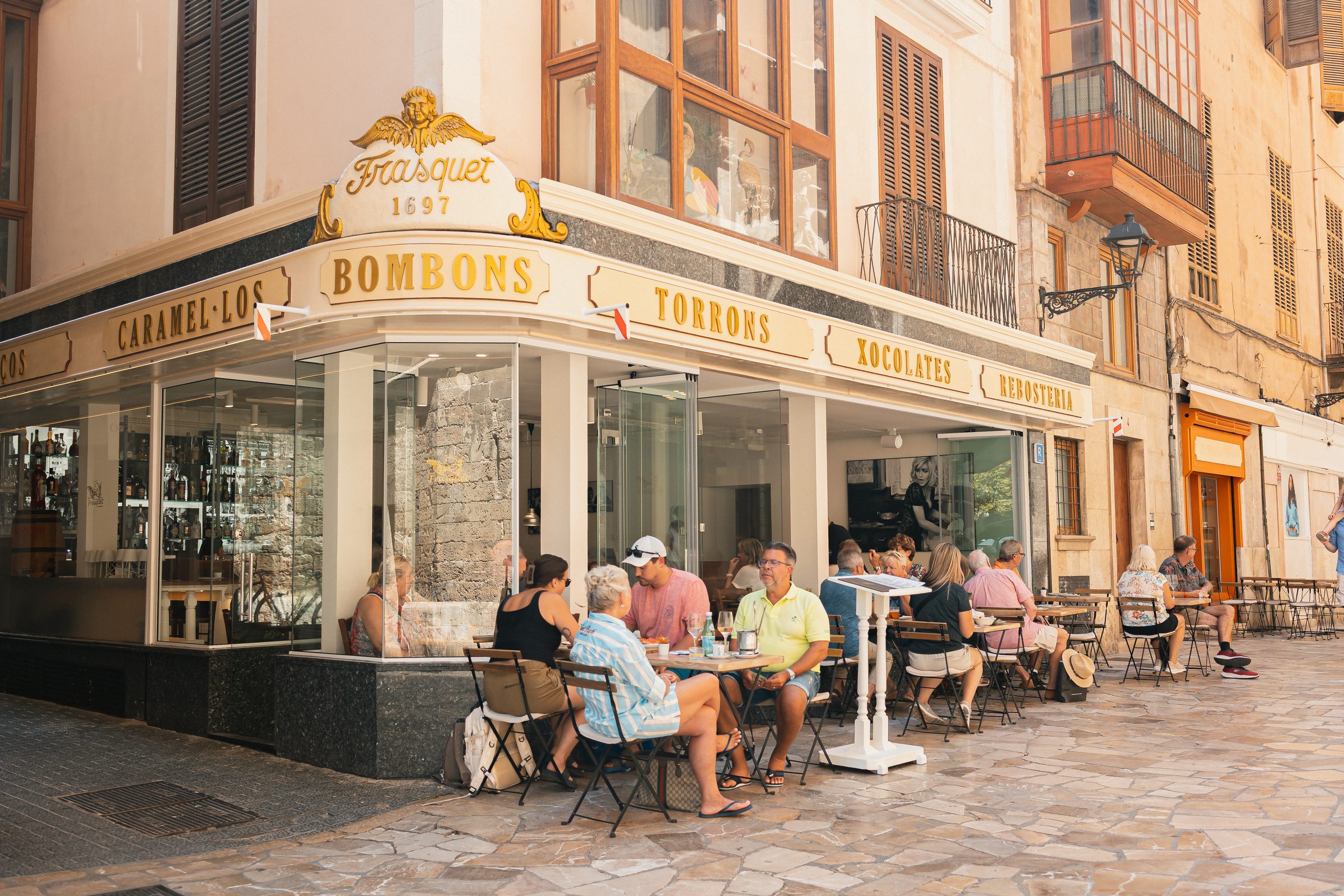 Terrace and historic façade of Can Frasquet on Carrer d'Orfila, centre of Palma